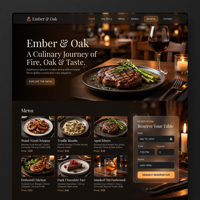 Ember & Oak restaurant website